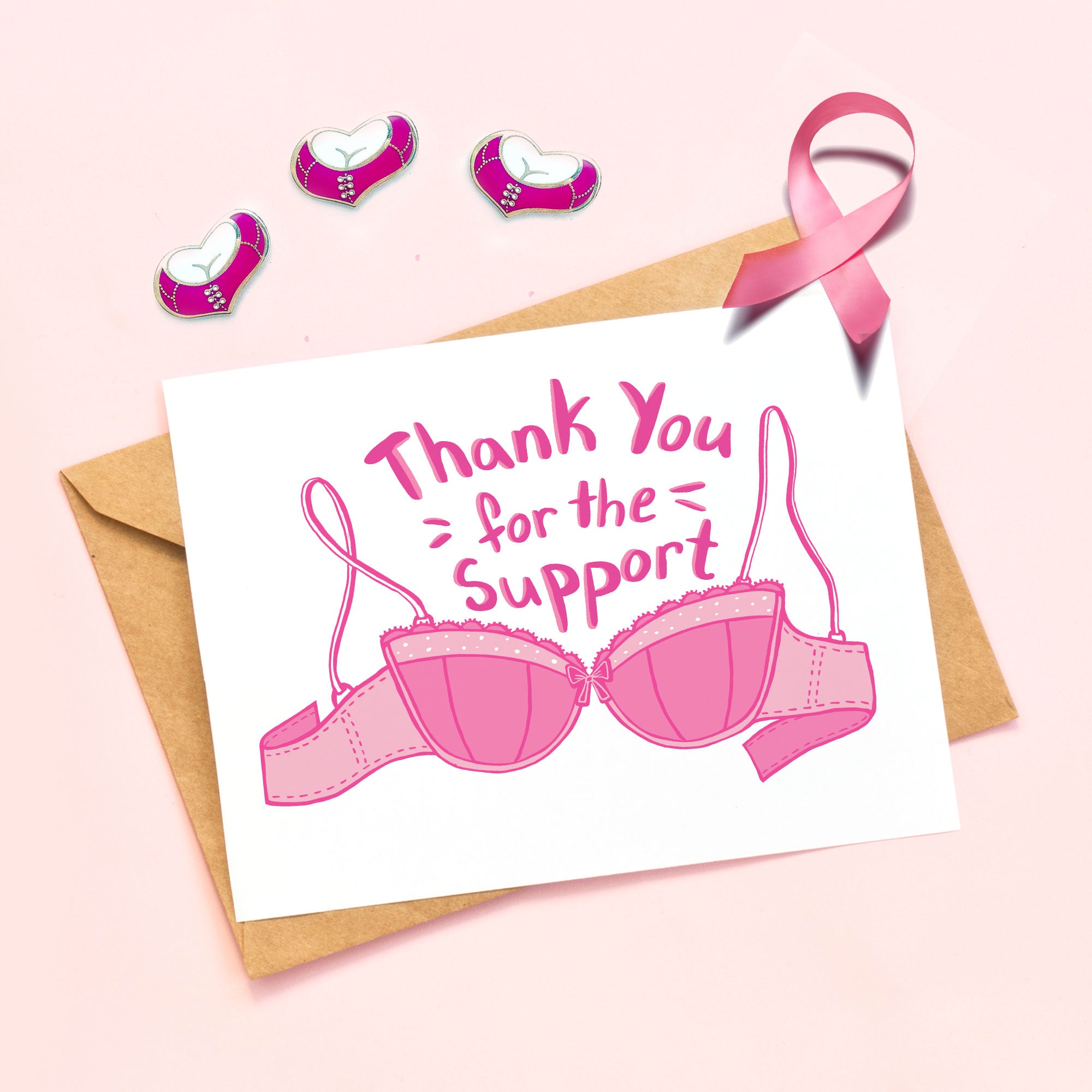 Pink Bra Support - Thanks Card
