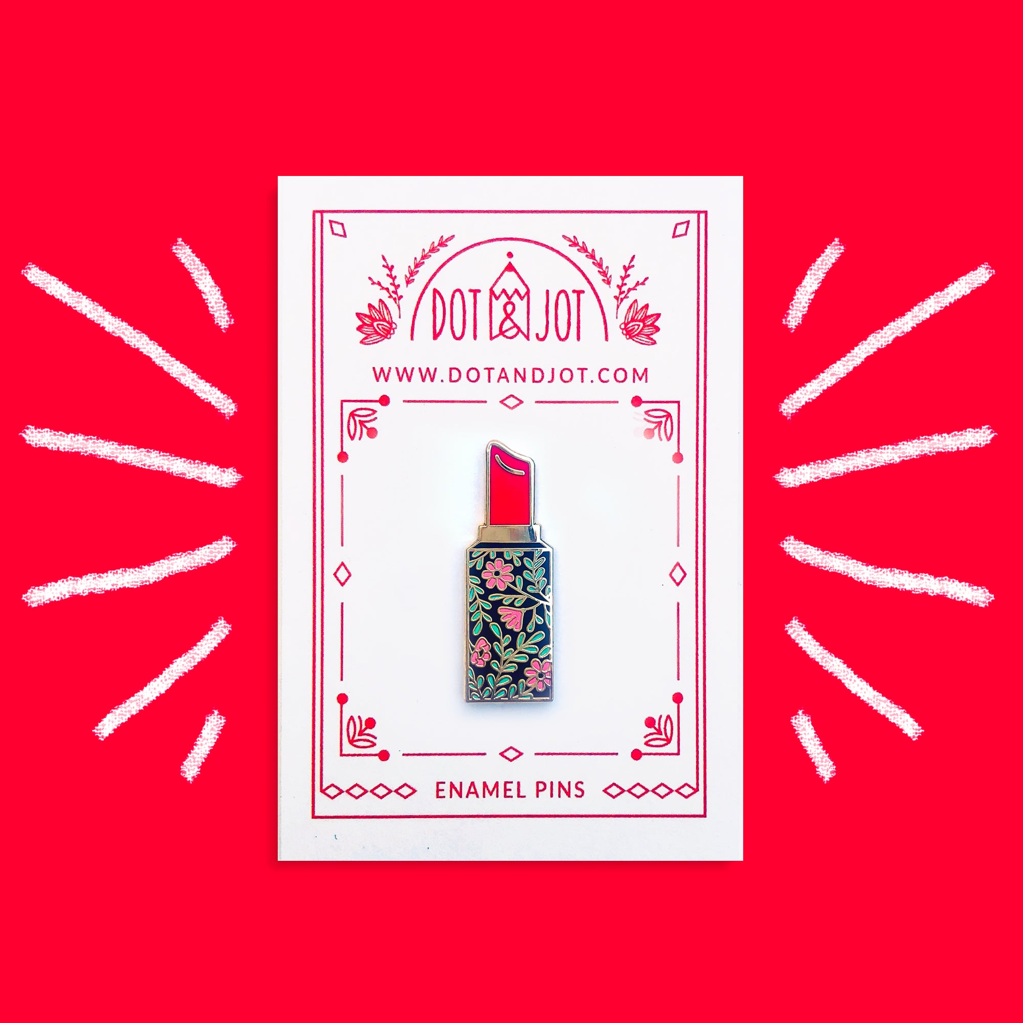 Floral Lipstick (red) - Enamel Pins