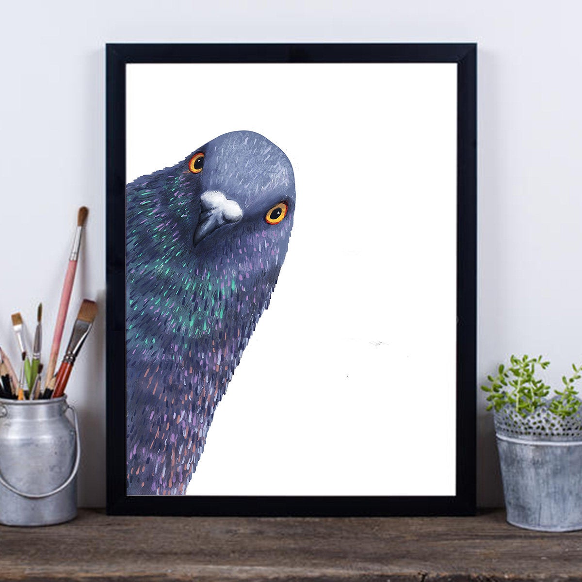 Peeking Pigeon - Art Print