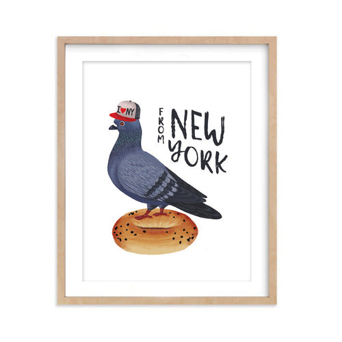NYC Pigeon on Bagel - Art Print