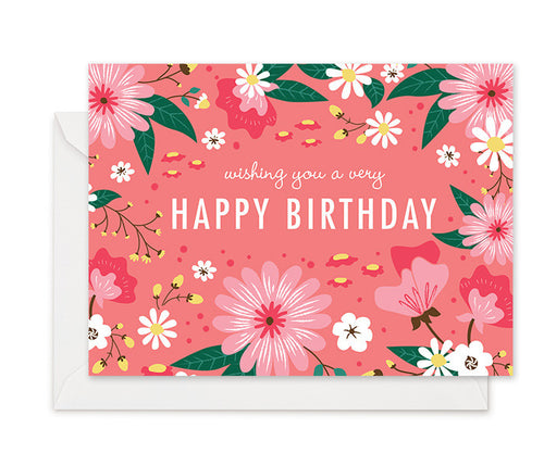 Pink Flora - Birthday Card