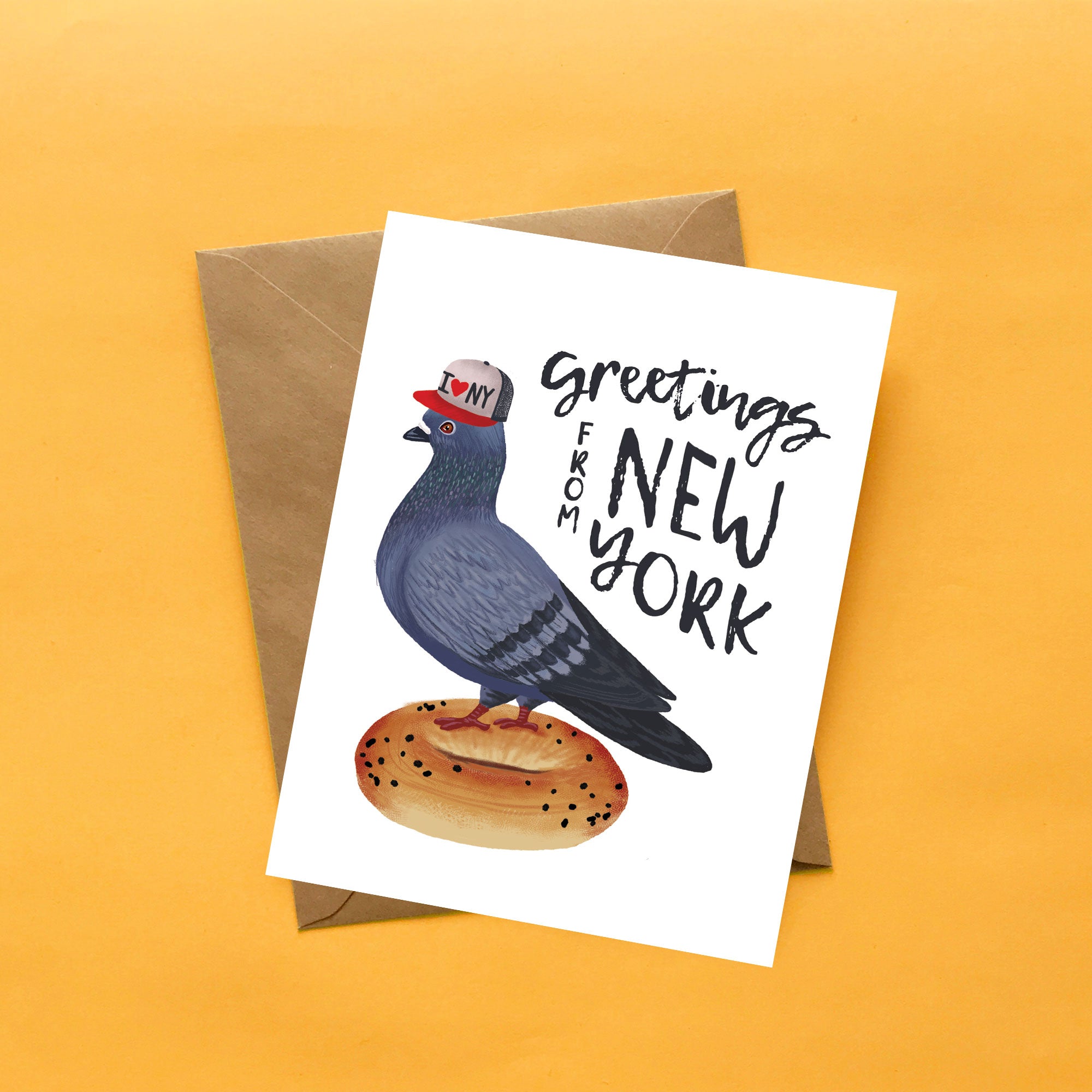 Pigeon on a Bagel - Greeting Card