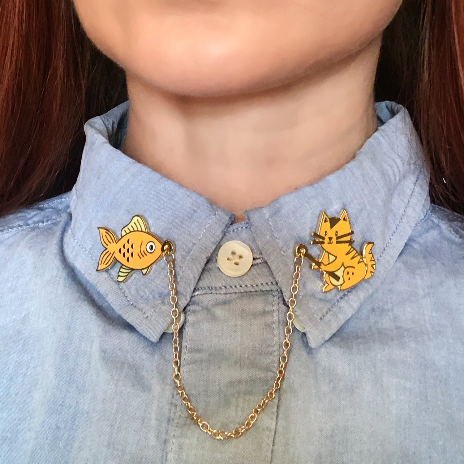Collar Pin Set for Cat Lovers with Gold Chain | Cheeky Enamel Pin Flair by  Dot & Jot – Dot&Jot