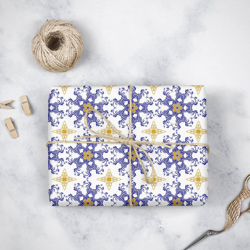 Blue Damask- Wrapping Paper