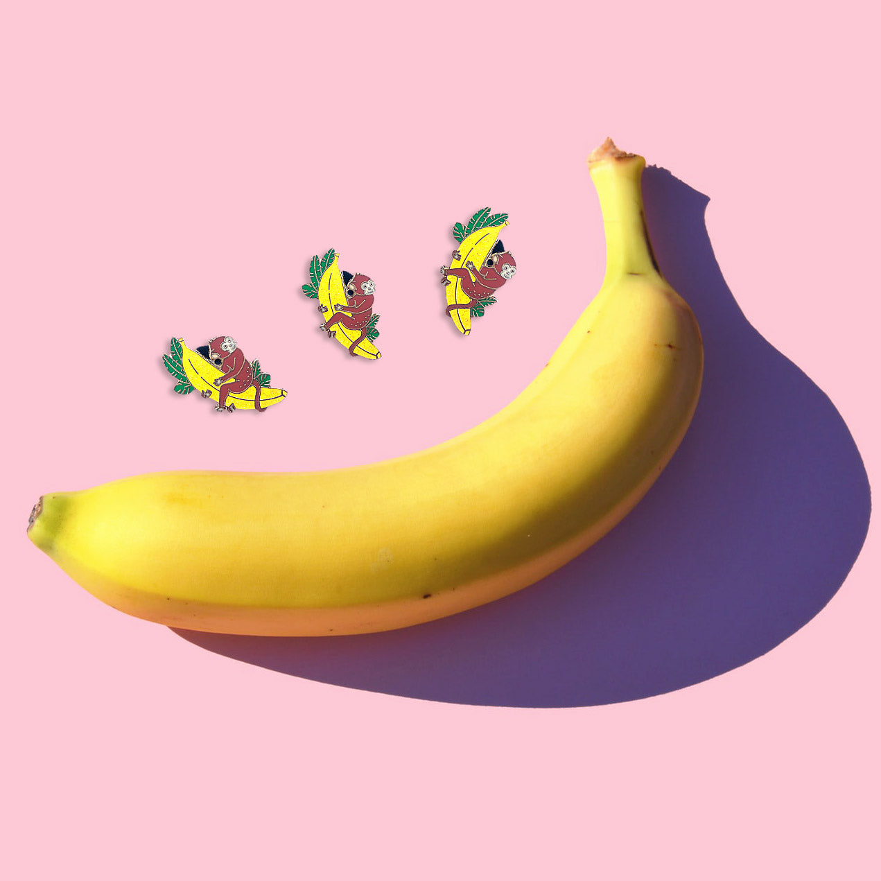 Banana Monkey Glitter Pin