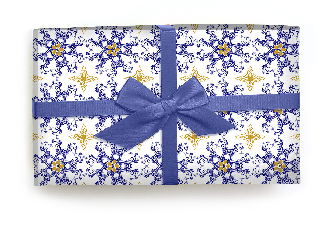 Blue and Gold Floral Wrapping Paper, High Quality Poster, Craft Poster,  Wrapping Sheet, luxury Wrapping , Vintage Wrapping Paper